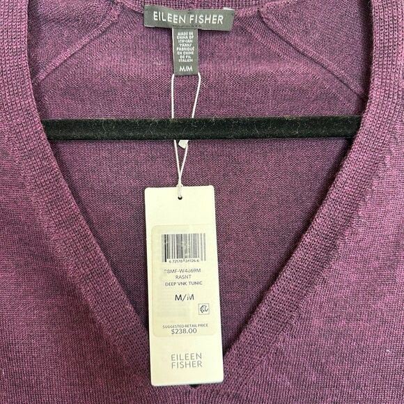 Eileen Fisher Merino Wool Tunic Sweater M Purple V Neck NWT $238 Minimalist - Picture 4 of 8